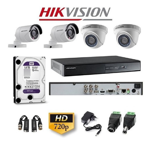 Kit De Video Vigilancia 4 Camaras Hd Hikvision 