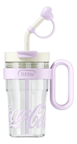 Cocacola Vaso De Plástico Transparente Con Tapa 800ml De Tritan Alimenticio Con Asa Y Popote Para Bebidas Frías Y Calientes Violeta
