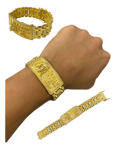 Bracelete 18mm Jesus É O Dono Personalizado Banhado Ouro 18k