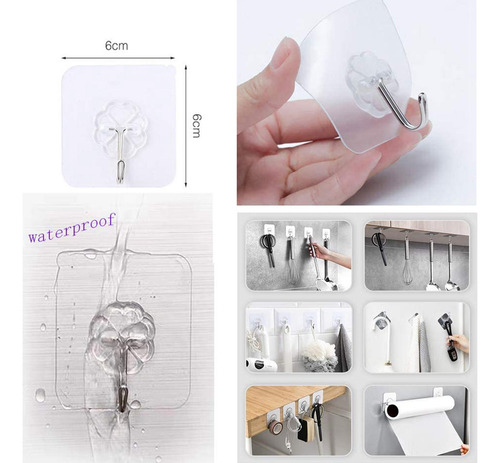 5x Pvc Fuerte Adhesivo Impermeable Claro Ganchos De Pared