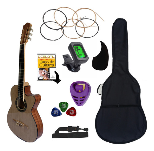 Guitarra Acústica Curva Ocelotl® Paquete Vital De Accesorios Color Veteado Orientación De La Mano Derecha