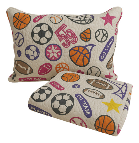 Kit Colcha Cobre Leito Infantil Menino Menina Solteiro 2 Pçs Cor Branco Futebol