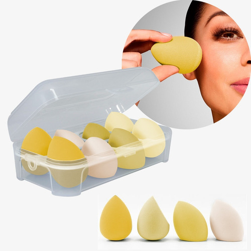 Kit Esponja Maquillaje 8 Piezas Beauty Base Blender Estuche Color Amarillo