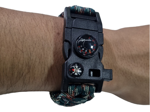 Pulsera Cordon Tactico Survival Silbato Brujula Pedernal Edc