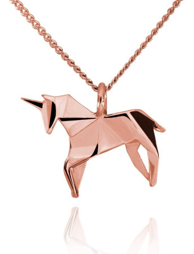 Dije Origami Unicornio De Plata Con Acabado En Oro Rosa