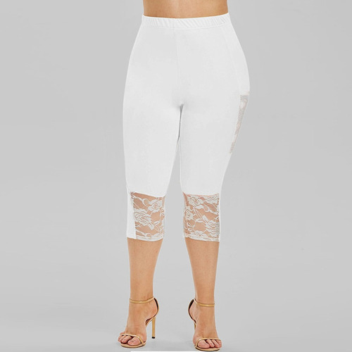 Legging Capris Con Dobladillo De Encaje De Guipur De Talla G