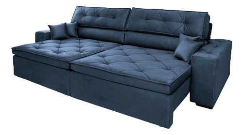 Sofá Austin 2,02m Retrátil, Reclinável com Molas no Assento e Almofadas, Suede Azul Cama inBox