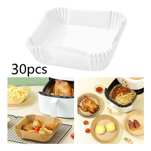 Air Fryer Disposable Paper Liner, 30pcs Non-stick White
