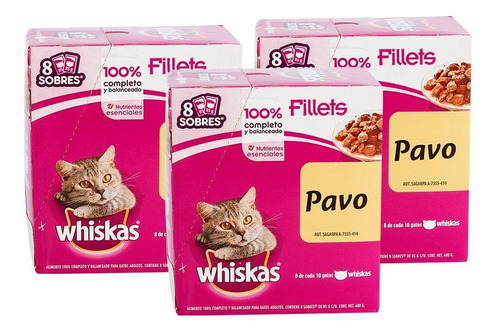 32 Sobres Whiskas De 85gr Sabor Pavo Alimento Para Gato