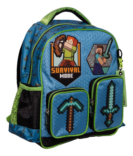 Kit Mochila Minecraft Lonchera Lap Original Ruz Kinder Azul Azul Azul
