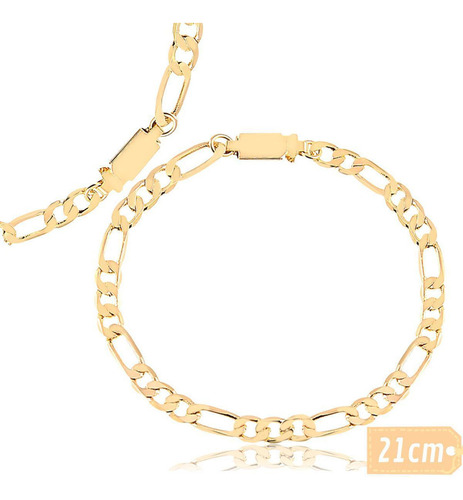 Pulseira Masculina Elo 3x1 Grumet Banhado A Ouro 18k 5mm