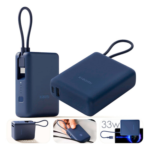 Xiaomi Cargador Portatil Power Bank 10000mah 33w Supercarga Con Cable/cordón Azul Modelo Pb1033mi Pd 3.0 5v-3a 9v-3a 11v-3a 12v-2,5a 15v-2a 20v-1,5a Máx