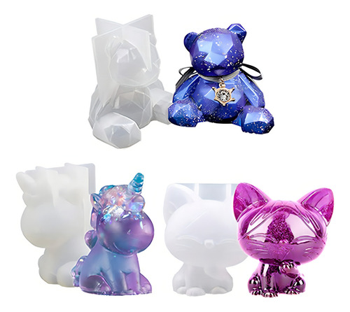 3 Moldes De Resina De Animales De Dibujos Animados 3d, Molde