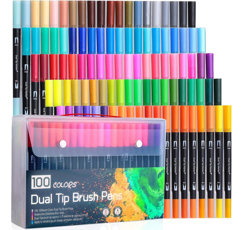 100 Colores Marcadores Plumones Punta De Pincel Dual Brush