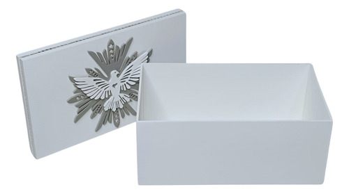 Caixa Strass Presente Batizado Prata/cinza Em Mdf 25x15x10,5