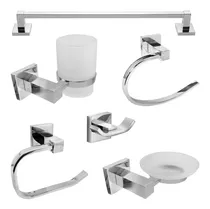 Comprar Kit Set Accesorios Para Baño 6 Piezas Cromado Linea Cuadrada