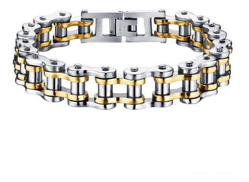 Pulseira Masculina Em Aço Inoxidável 316l + Banho Ouro 18k