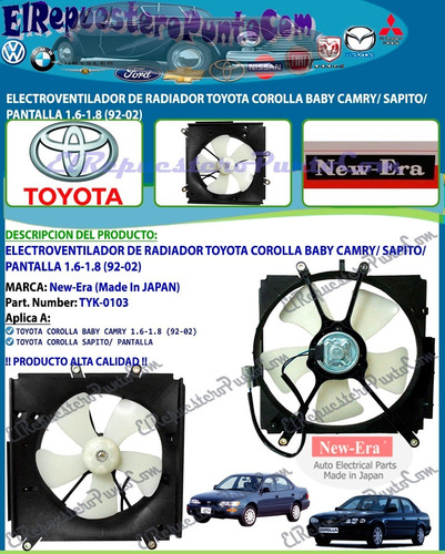 Electroventilador Radiador Corolla Baby Camry Sapito Pantall