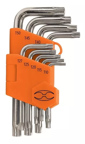 Juego de 9 llaves torx con organizador abatible, Truper, Llaves