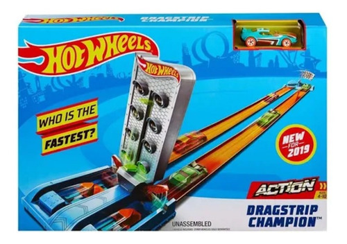 Campeonato Pista Hot Wheels Drag Race Mattel, color azul