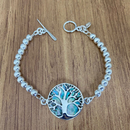 Imagen 3 de 10 de Pulsera Plata 925 Árbol De La Vida Concha De Abulón Agálea