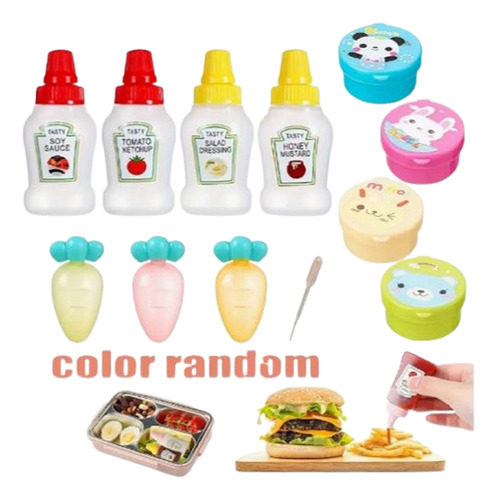 Set De Mini Botellas Frascos Lunch Niños Condimentos 12 Pzs Amarillo