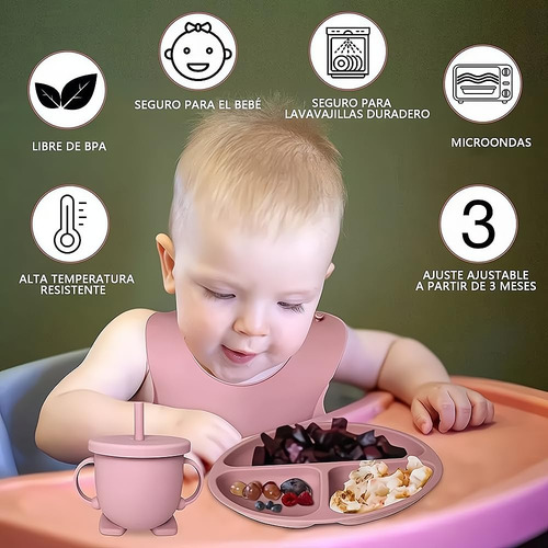 Platos Y Cubiertos De Silicona Para Bebés Set De 8 Piezas Ro