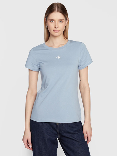 Camiseta De Corte Slim Con Logo Celeste Calvin Klein