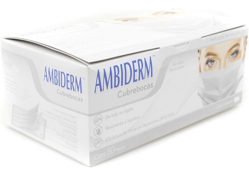 Cubrebocas Econoply Ambiderm Azul Caja Con 50 3 Capas 