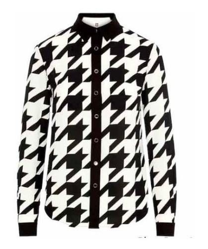 Anne Klein Houndstooth Button-down Blouse Blusa P/dama