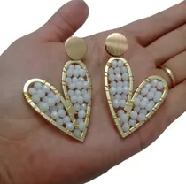 Comprar Aros Maxi Corazón Baño Oro Piedras Blancas Hipoalergénico