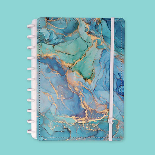 Caderno Inteligente Luara Maldives Grande 80 folhas lisa e pautada 4 assuntos unidade x 1 28cm x 21.5cm mármore azul cor azul-turquesa