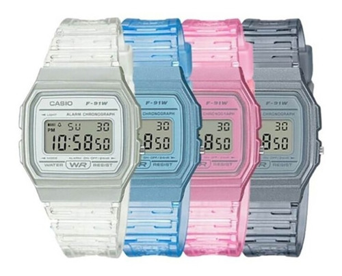 Reloj Casio F91ws  Vintage  Transparente 4 Colores Newmar