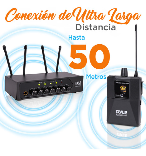 Sistema De 4 Micrófonos Inalámbricos Uhf 50 Canales Pyle