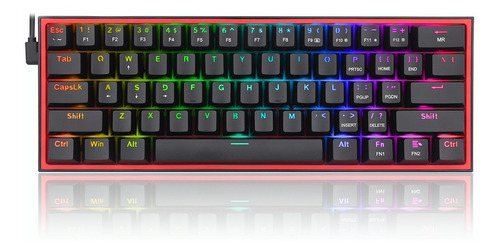 Teclado Mecánico Gamer De Pc Redragon Fizz K617 Switch Rojo Color del teclado Negro Idioma Inglés US