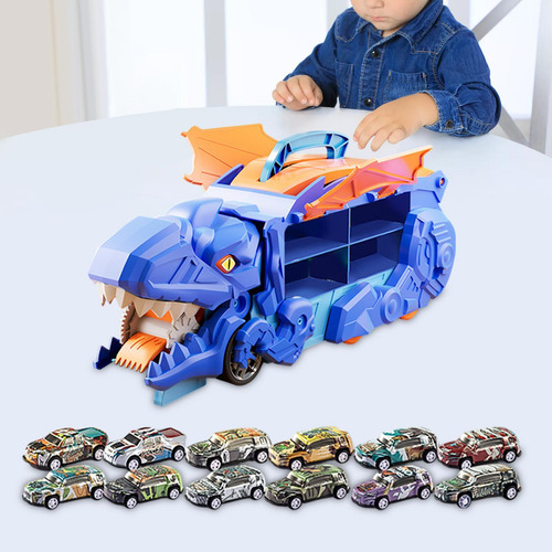 Coches Devoradores De Dinosaurios Con Pista Con 12 Carros