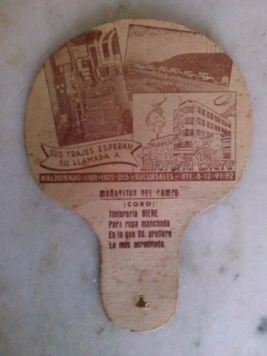 Antiguo Abanico Tipo Pantalla,con Publicidad De Tintoreria