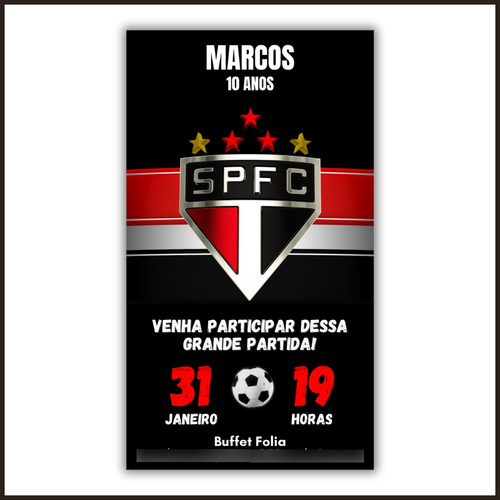 Convite Aniversário Digital Virtual Futebol Times Diversos São Paulo 1