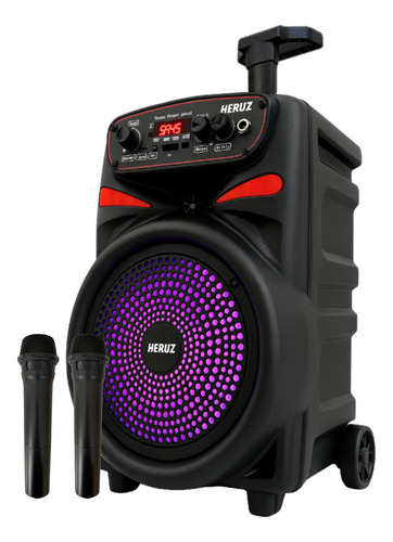 Caixa De Som Portátil Karaokê Com 2 Microfones Sem Fio Preto 2000w Pmpo 10w Rms 110v/220v Versão Tws