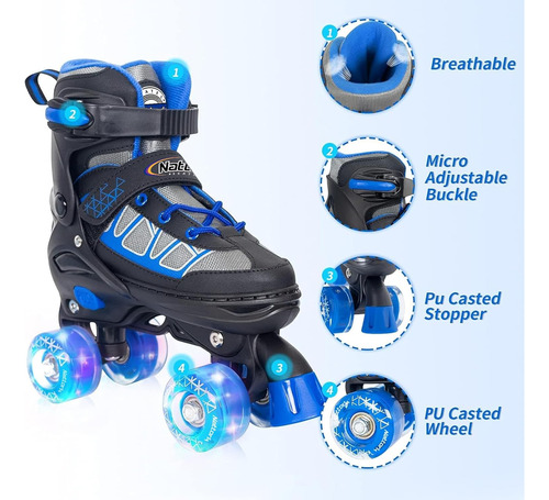 Patines Nattork Para Ninos Y Ninas, 4 Tallas Ajustables...