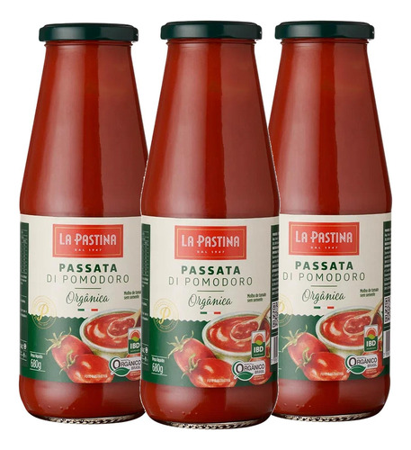 Kit 3 Passata De Tomate Orgânico La Pastina 680g