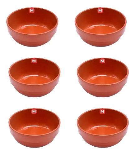 Set X 6 Cazuelas De Barro Esmaltadas Apilables 10cm