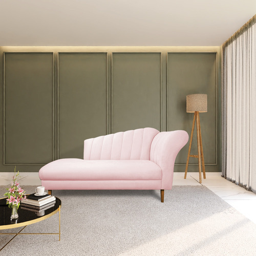 Divã Recife Suede 165 Cm Pés Chanfrado Castanho - D'rossi Cor Rosa Bebê