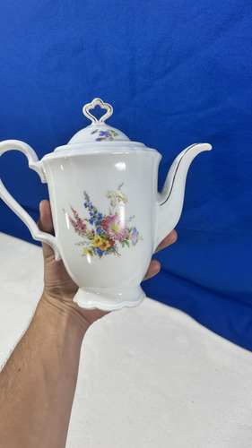 Cafetera Tetera En Porcelana Germany Floreada Blanco Flores (Usado)