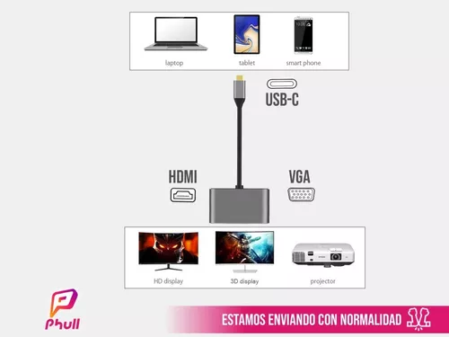 Hub Adaptador Dual Usb-c A Hdmi Y Vga Para 2 Monitores