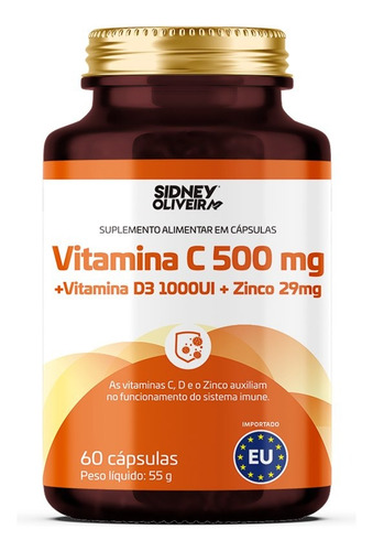 Vitamina C + Vitamina D3 1000 Ui + Zinco 29 Mg 60 Cápsulas Sabor Sem Sabor