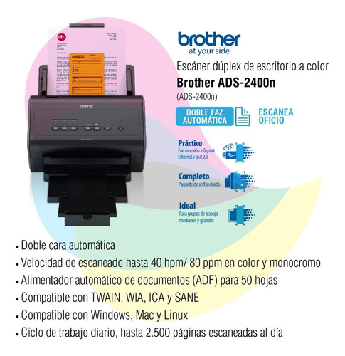 Imagen 2 de 7 de Escaner Brother Ads 2400n Dúplex Bn/color 1200dpi Cuo