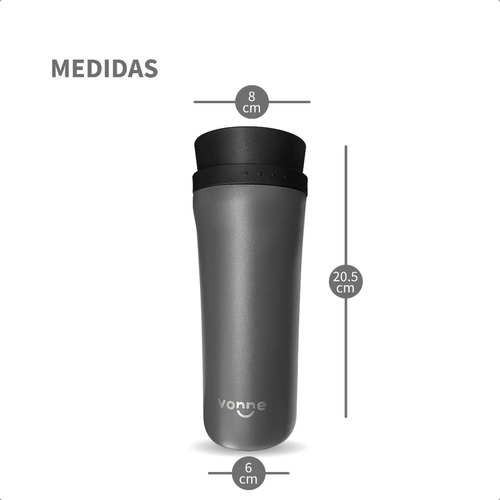Vaso Térmico 480ml Acero Inox 6hs Frio Calor 360° Cafetero Gris Lisa