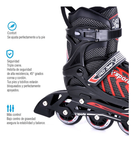 Imagen 5 de 10 de Rollers Extensibles Crazy Loop Rojo Y Negro Talle L Full