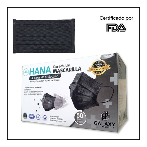 Cubrebocas Hana 4 Capas Negro. Color Negro
